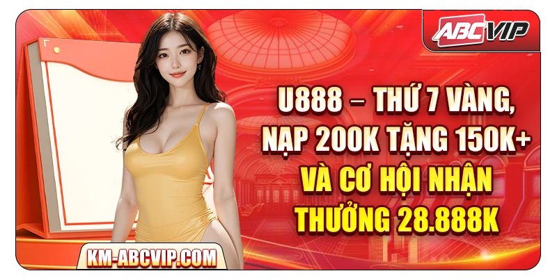 U888 – Thứ 7 Vàng, nạp 200K tặng 150K+ và cơ hội nhận thưởng 28.888K