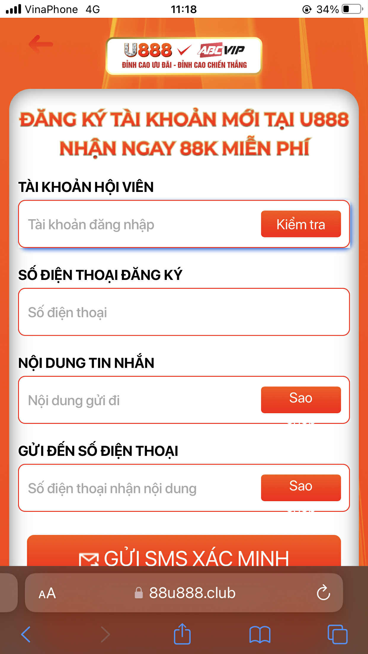 đăng ký mới U888 tự động tặng thưởng 88k